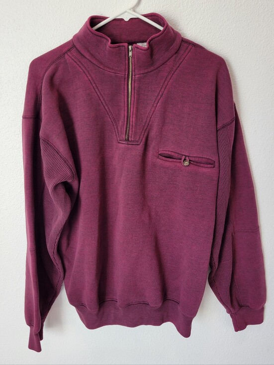 AZ Sport Tops - Vintage AZ Sport Womens L Burgundy Quarter Zip Sweatshirt Textured Pullover